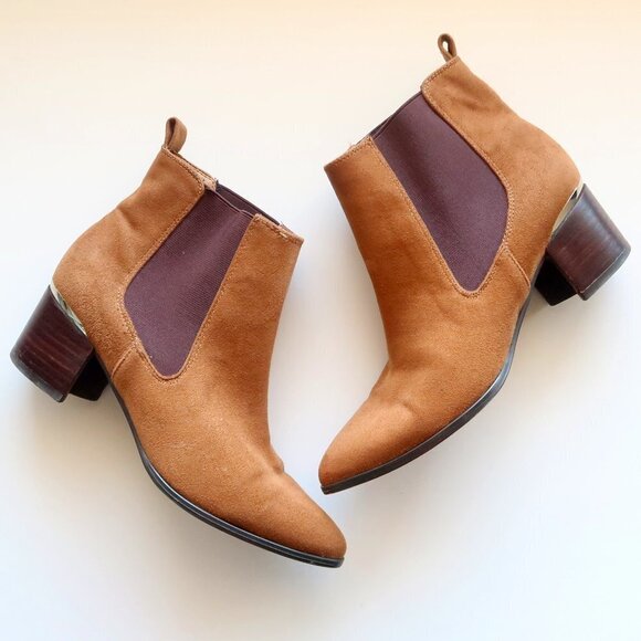 Nine West Brown Suede Almond Toe Block Heel Chelsea Ankle Boots / Booties 7.5 - Picture 1 of 15
